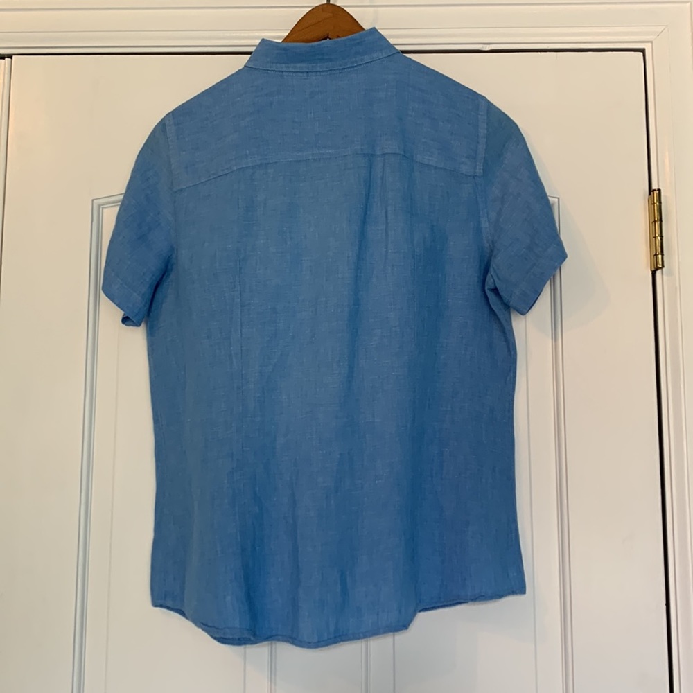 L.L.Bean Light Blue Short Sleeve Button Down Linen Shirt Size Medium - Picture 2 of 4
